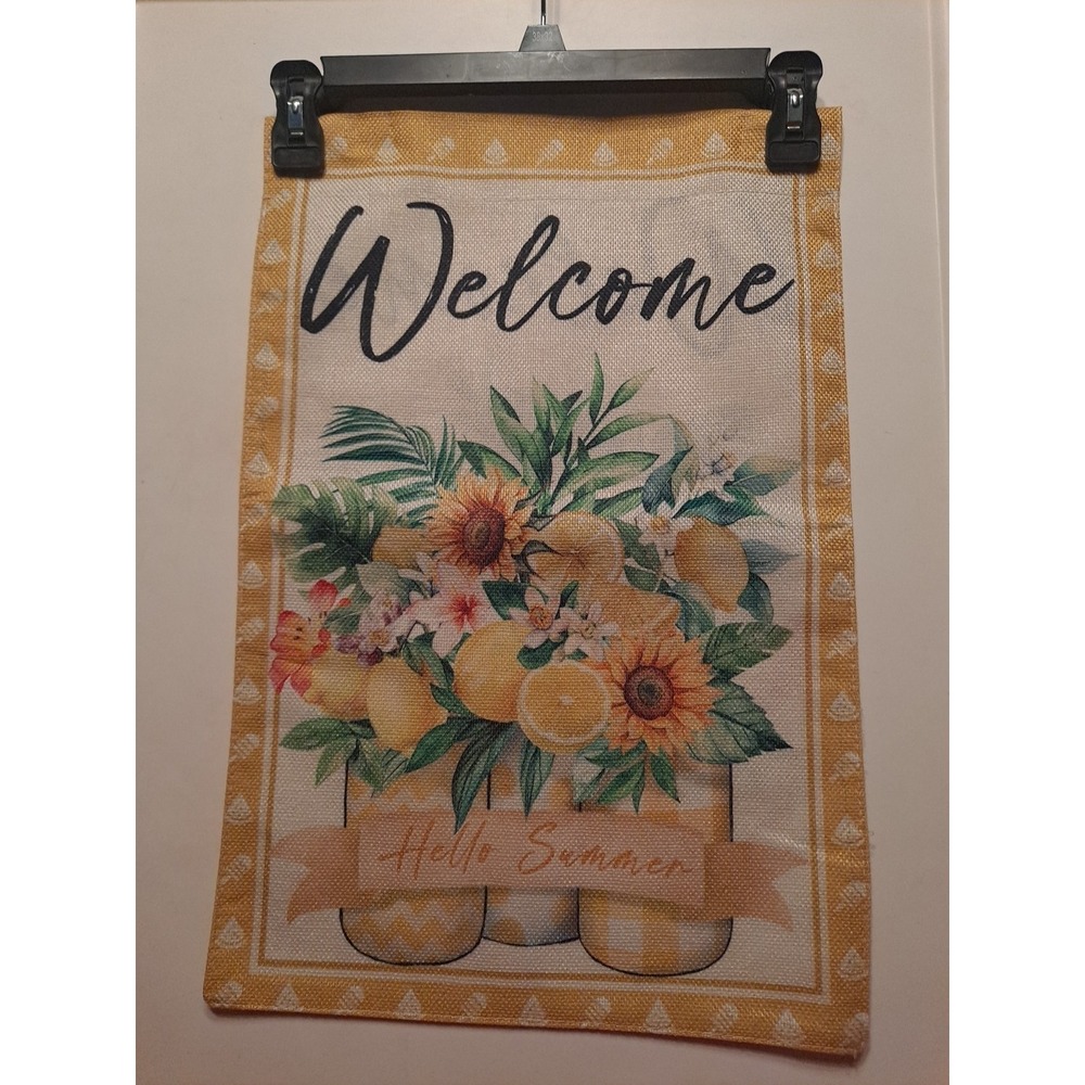 NEW 1pc Double Sided Welcome Hello Summer Garden Flag 12x18 Yellow Flowers Lemon